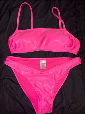 Xhilaration Neon Hot Pink Shiny Bikini Set
